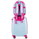 Kids luggage set featuring a blue suitcase with pink accents and a backpack, perfect for travel and summer camps.