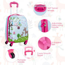 Kids luggage set featuring a colorful design, 360° swivel wheels, and adjustable telescoping handle for easy travel.