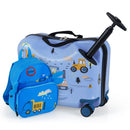 Kids 2 PC luggage set featuring a ride-on hardshell suitcase and a bee-shaped backpack, perfect for travel and school.