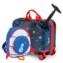 Kids 2 PC luggage set featuring a ride-on hardshell suitcase and bee-shaped backpack, perfect for travel and school.