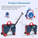 Ride-on hardshell suitcase and backpack set for kids, featuring bee patterns and ample storage for travel convenience.