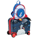 Kids' 2 PC luggage set featuring a ride-on hardshell suitcase and bee-shaped backpack, perfect for travel and storage.