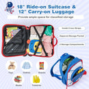 Ride-on hardshell suitcase and backpack set for kids, featuring bee designs and ample storage for travel essentials.