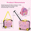 Light pink 2 PC kids luggage set featuring a ride-on suitcase and backpack, perfect for travel and playful adventures.