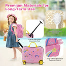 Light pink 2 PC kids luggage set with ride-on hardshell suitcase and backpack, designed for easy travel and storage.