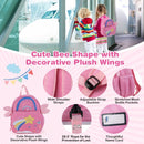Kids' light pink bee-shaped backpack with plush wings and mesh bottle pocket, perfect for school and travel.