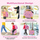 Light pink kids' luggage set with ride-on suitcase and backpack, featuring anti-lost design and convenient carrying.