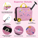 Light pink 2 PC kids luggage set with ride-on hardshell suitcase and backpack, featuring cute bee patterns and spinner.