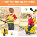 Kids' 2 PC luggage set featuring a bee-themed ride-on suitcase and backpack with anti-lost rope for safe travel.