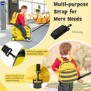 Kids' ride-on hardshell suitcase and backpack set with bee design, featuring anti-loss rope for added safety.
