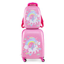 2-piece children's carry-on luggage set in pink with unicorn design, featuring a hardshell suitcase and backpack for.