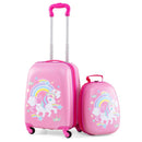 2-piece children's carry-on luggage set in pink with unicorn design, includes hardshell suitcase and backpack for.