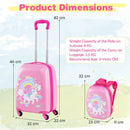 Children's 2-piece luggage set featuring a pink unicorn design, including a hardshell suitcase and backpack for travel.