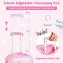 Pink hardside rolling suitcase with adjustable telescoping rod, perfect for kids' travel and outdoor adventures.