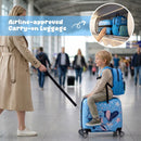 Kid-friendly 18" hardshell suitcase with spinner wheels and 12" backpack, perfect for compact travel.
