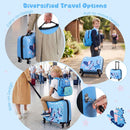 18" hardshell suitcase and 12" backpack set with spinner wheels, designed for kids' travel adventures and fun ride-on.