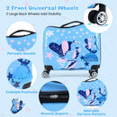 Kid luggage set featuring an 18" hardshell suitcase with spinner wheels and a 12" backpack, designed for fun travel.
