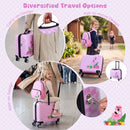 18" hardshell suitcase and 12" backpack in pink flamingo design, perfect for kids' travel adventures and organized.