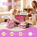 Kid luggage set featuring an 18" hardshell suitcase and 12" backpack, perfect for toys and travel essentials.
