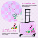 18" hardshell suitcase from the kids' luggage set, featuring a flamingo design, spinner wheels, and a durable aluminum.