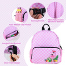 Pink kids' backpack with adjustable straps, front pocket, and side cup holder for organized travel adventures.