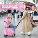 Kid-friendly 18" unicorn hardshell suitcase and 12" backpack set, perfect for compact travel adventures.