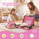 18" hardshell suitcase and 12" backpack in pink unicorn design, ideal for kids' travel with ample storage for toys and.