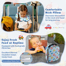 Kids luggage set featuring a suitcase, backpack, neck pillow, and lunch bag in blue, perfect for travel comfort and.