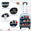 Kids luggage set featuring a blue suitcase with a colorful cartoon pattern, ideal for travel with ample storage space.