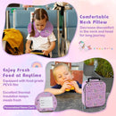 Kids 5 piece luggage set in pink includes a neck pillow, backpack, and lunch bag for comfortable travel and fresh meals.