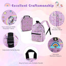 Kids' pink backpack from a 5-piece luggage set, featuring adorable unicorn design and adjustable safety buckle for.