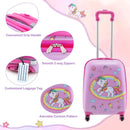 Kids' pink suitcase with adorable cartoon pattern, smooth zippers, and adjustable handle for easy travel.