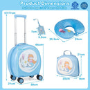 Blue 14-inch kids carry-on suitcase with mermaid design, part of a 4-piece luggage set for travel and school outings.