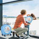 Kids' 14" blue hardside suitcase with whimsical mermaid design, paired with a matching backpack for travel fun.