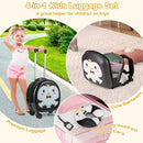 14-inch black kids carry-on suitcase with penguin design, part of a 4-piece luggage set for travel convenience.