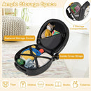 Kids 14" black hardside suitcase with zippered pocket and cross straps, perfect for travel and organization.