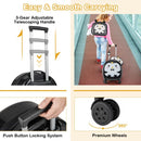 14-inch black kids carry-on suitcase with 3-level telescoping handle and 360° wheels, perfect for travel adventures.