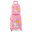 Kids 2-piece luggage set featuring a pink unicorn design with a 16" suitcase and a matching 13" backpack for travel.