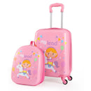 Kids luggage set featuring a pink 16" suitcase and matching 13" backpack with a pony theme, ideal for travel.