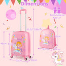 Kids luggage set featuring a pink unicorn suitcase and matching backpack, designed for easy travel and storage.