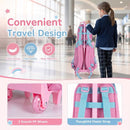 Unicorn rolling backpack set for kids with smooth PP wheels, elastic strap, and spacious compartments for organized travel.