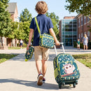 Owl rolling backpack set for kids with a compact design, featuring smooth wheels and a secure strap for the lunch box.