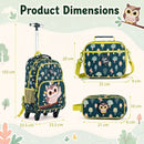Owl rolling backpack set for kids includes a wheeled backpack, lunch box, and pencil case, perfect for school organization.