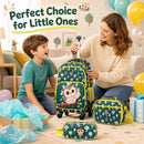 Owl rolling backpack set for kids with lunch box and pencil case, designed for durability and easy mobility.