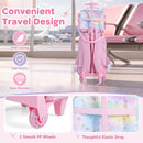 Wheeled backpack set in multicolour with lunch box and pencil case, featuring smooth PP wheels for easy mobility.