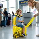 Bright yellow 40 cm kids ride-on suitcase set with headrest and backpack, perfect for travel comfort and organization.