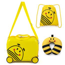 Cute yellow kids backpack from the 3-piece luggage set provides stylish storage for travel essentials and toys.
