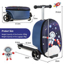 2-in-1 skateboard luggage in blue with lighted wheels, featuring a cute astronaut design for kids' outdoor adventures.