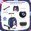 2-in-1 skateboard luggage in blue and white with lighted wheels, featuring a cute shark pattern for kids over 5 years.