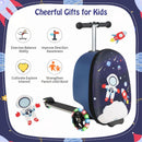 2-in-1 skateboard luggage in blue and white with lighted wheels, perfect for kids' outdoor adventures and travel.